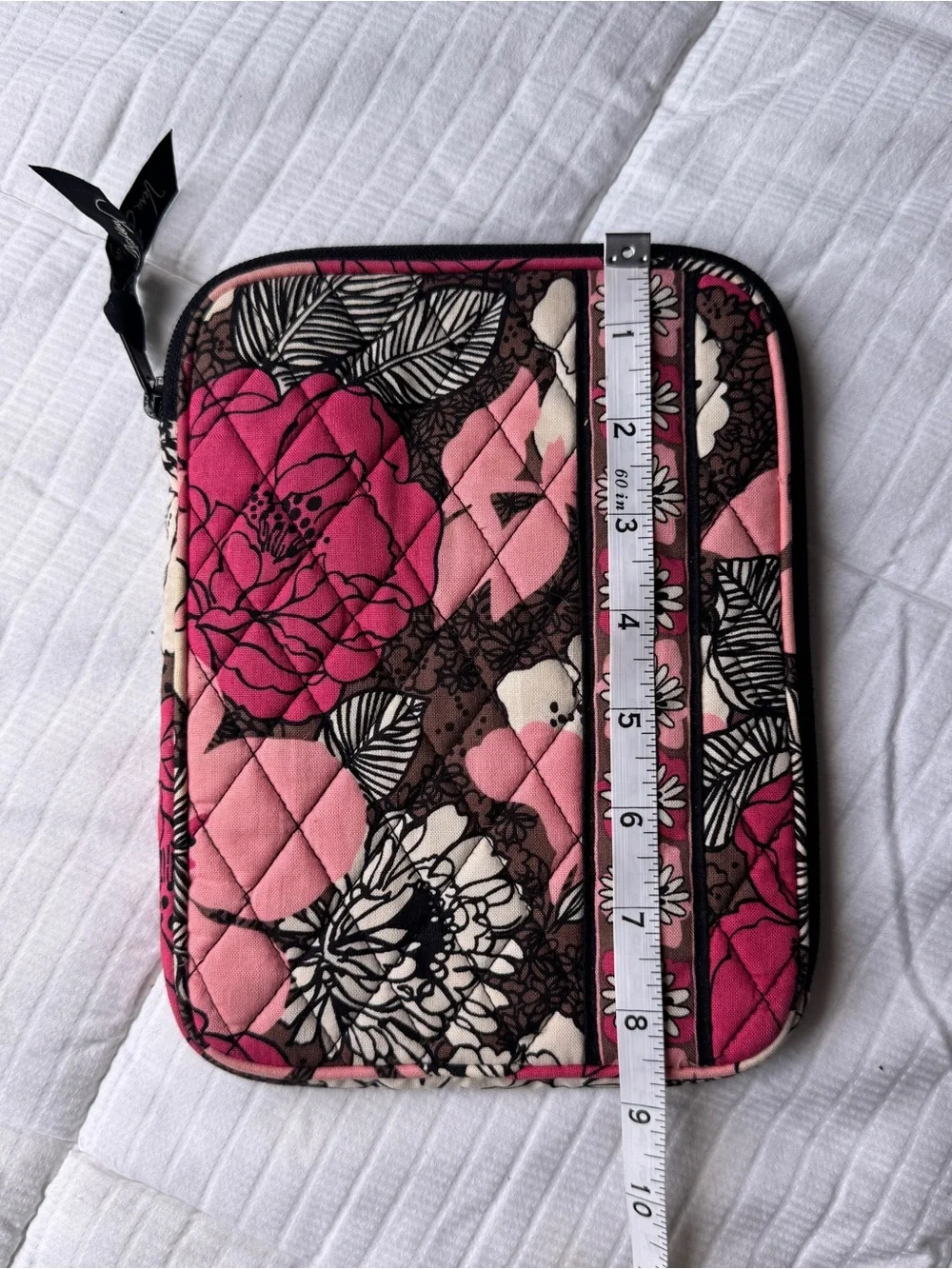 Vera Bradley pink floral tablet sleeve with zipper closure in mocha rogue